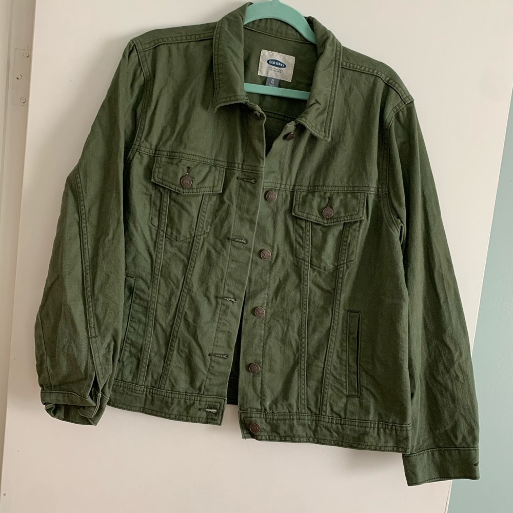 Green denim jacket